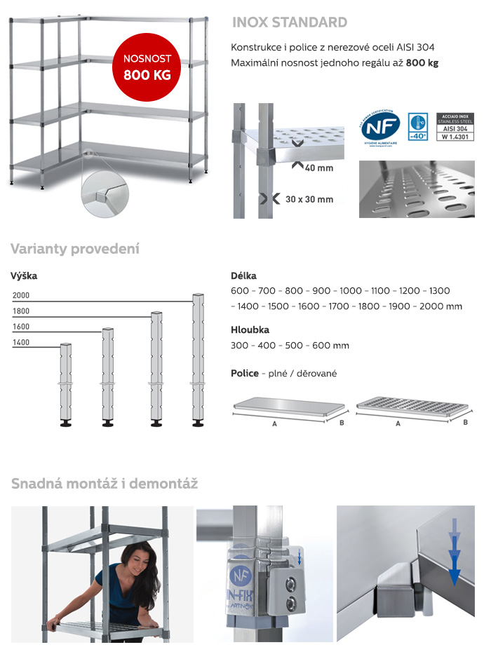 Regálový systém IN-FIX INOX STANDARD